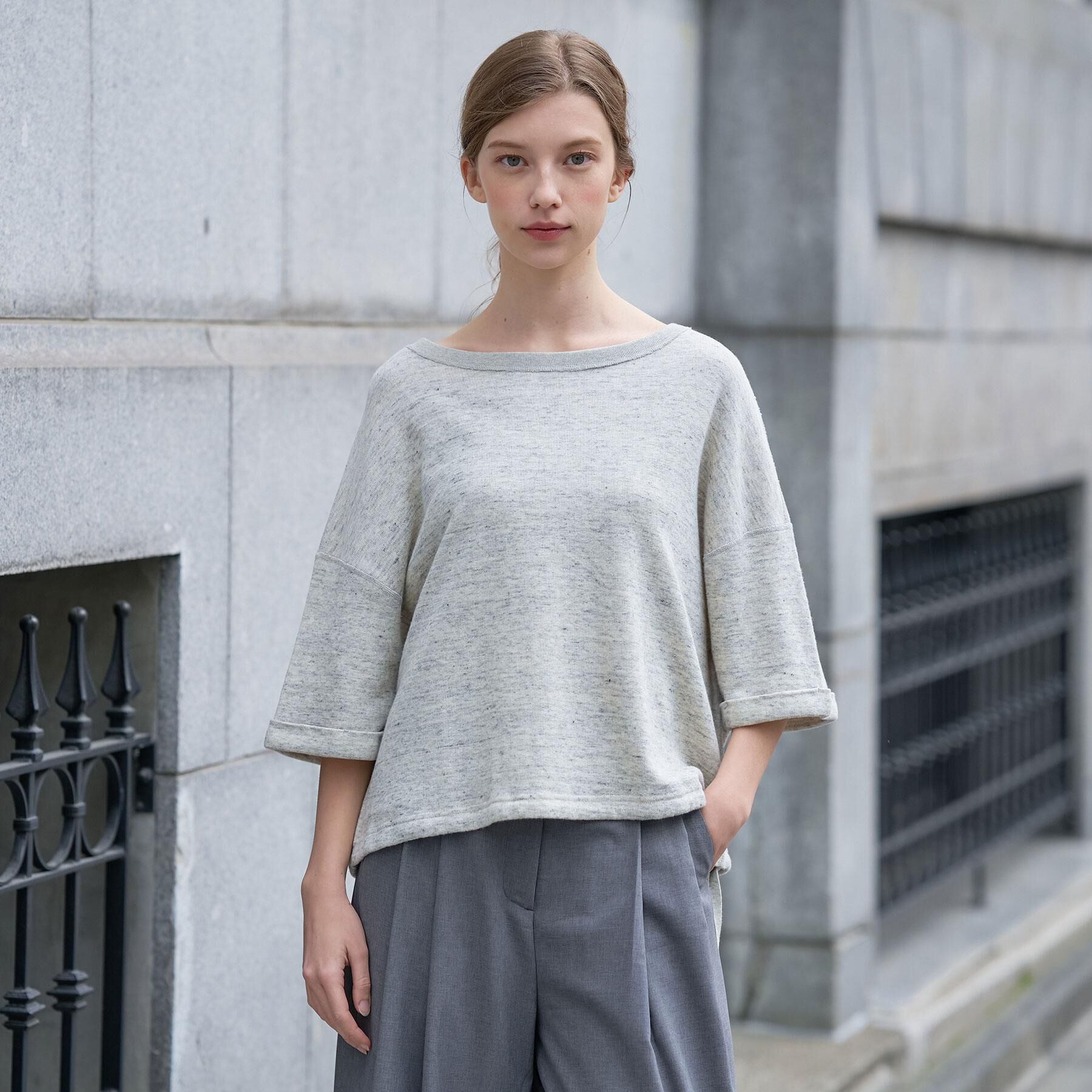 DRESSTERIOR「【ウォッシャブル/セットアップ可】リネン混裏毛ドロストプルオーバー」|Tシャツ・カットソー|