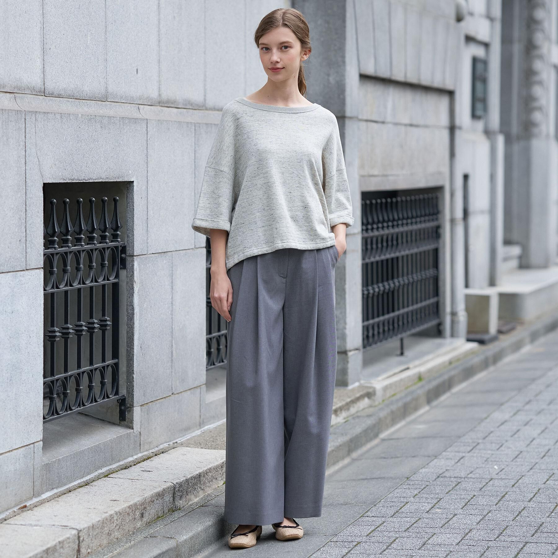 DRESSTERIOR「【ウォッシャブル/セットアップ可】リネン混裏毛ドロストプルオーバー」|Tシャツ・カットソー|