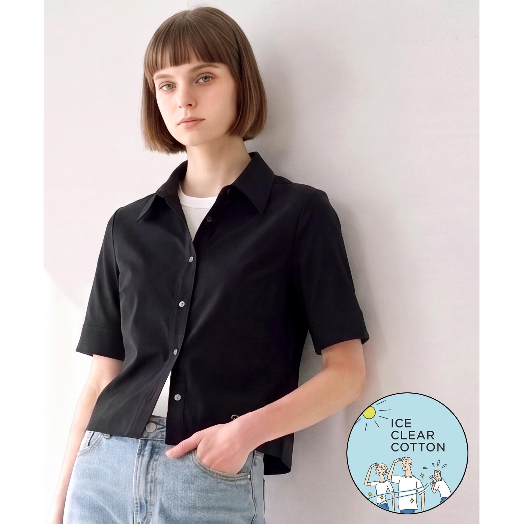 DRESSTERIOR「【接触冷感／抗菌防臭／消臭】ICE CLEAR COTTON ハーフスリーブシャツ」|Tシャツ・カットソー|ブラック(019)
