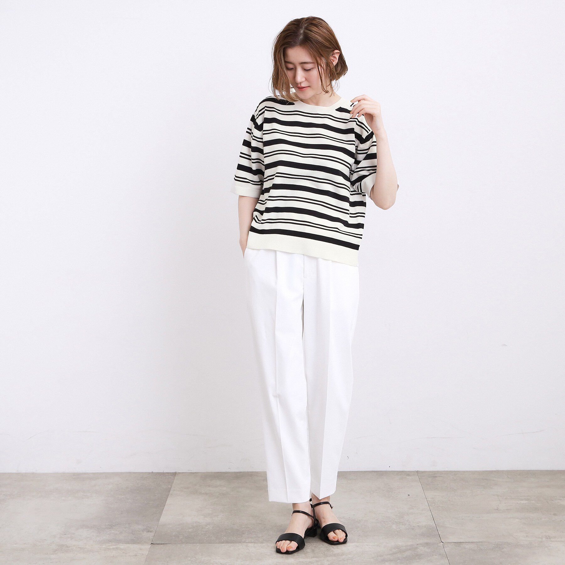 grove「【ひんやり・UVカット・洗濯機◎】Tシャツ感覚で着られるコットン混ニット」|ニット・セーター|