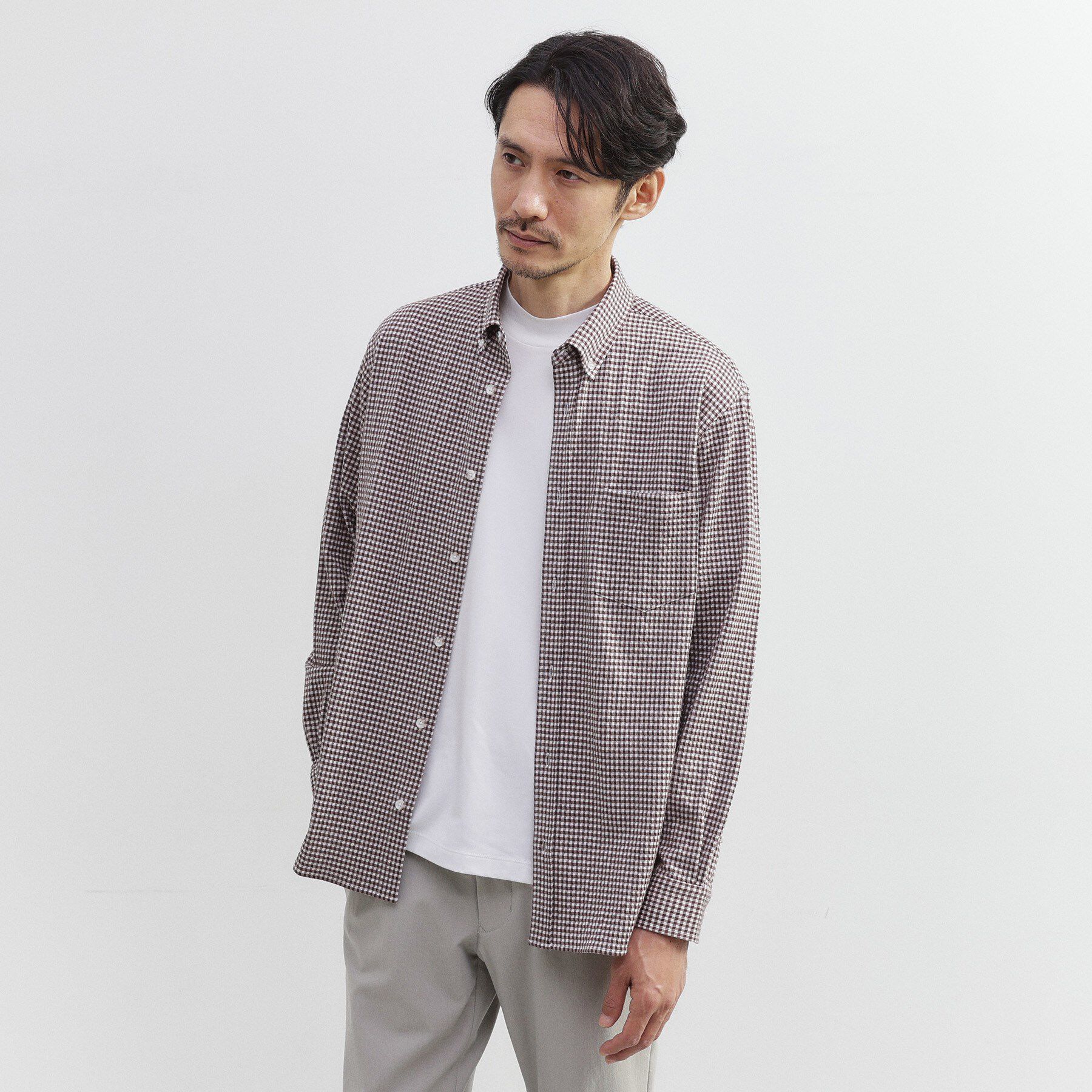 TAKEO KIKUCHI「【抗菌防臭/シーズンレス】シアサッカーギンガムチェック ストレッチシャツ」|シャツ・ブラウス|