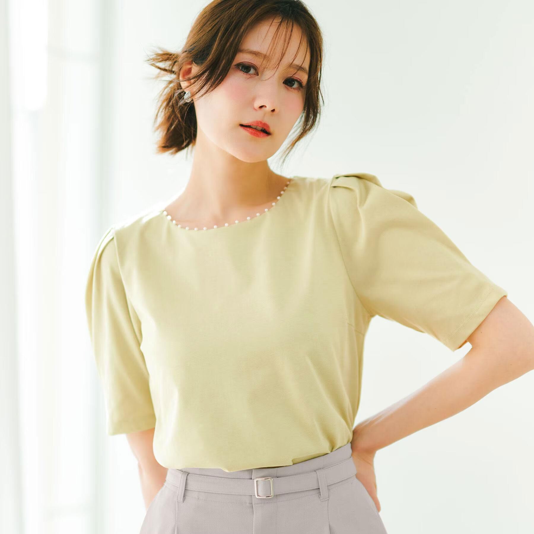 index「【接触冷感／UVケア】パール調ネックタックスリーブトップス《洗濯機OK／6col》」|Tシャツ・カットソー|