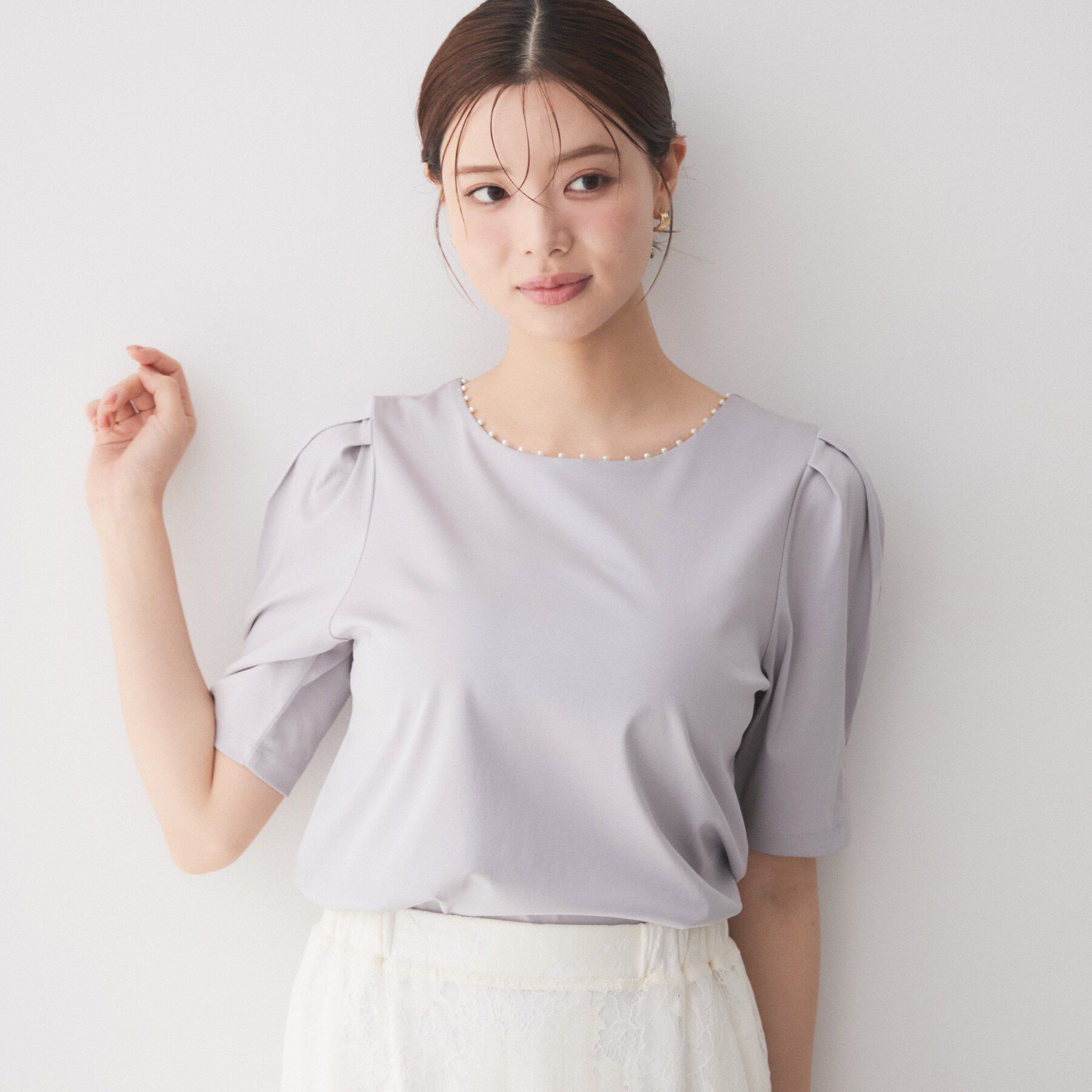 index「【接触冷感／UVケア】パール調ネックタックスリーブトップス《洗濯機OK／6col》」|Tシャツ・カットソー|