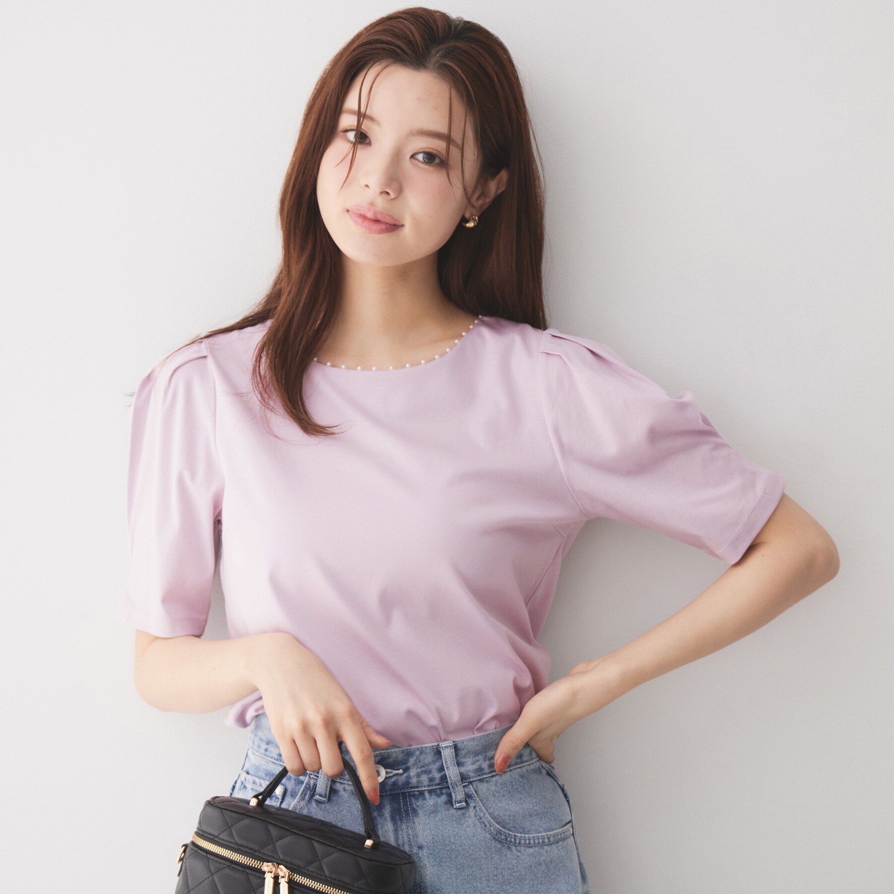 index「【接触冷感／UVケア】パール調ネックタックスリーブトップス《洗濯機OK／6col》」|Tシャツ・カットソー|ライトピンク(870