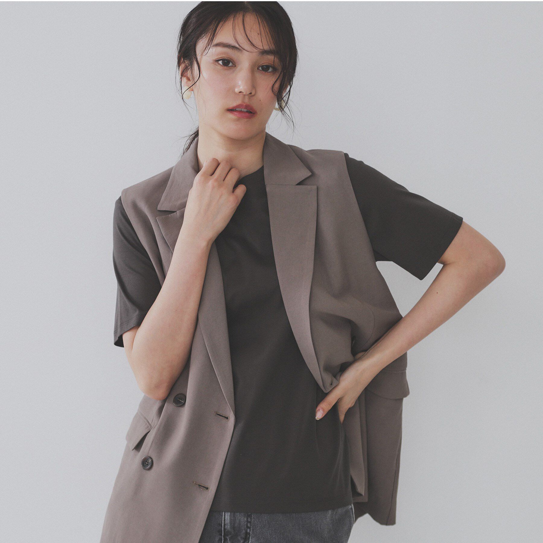 OPAQUE.CLIP「《5色展開／SS-LLサイズ》ベーシッククルーネックTシャツ【接触冷感／洗濯機洗い可】」|Tシャツ・カットソー|