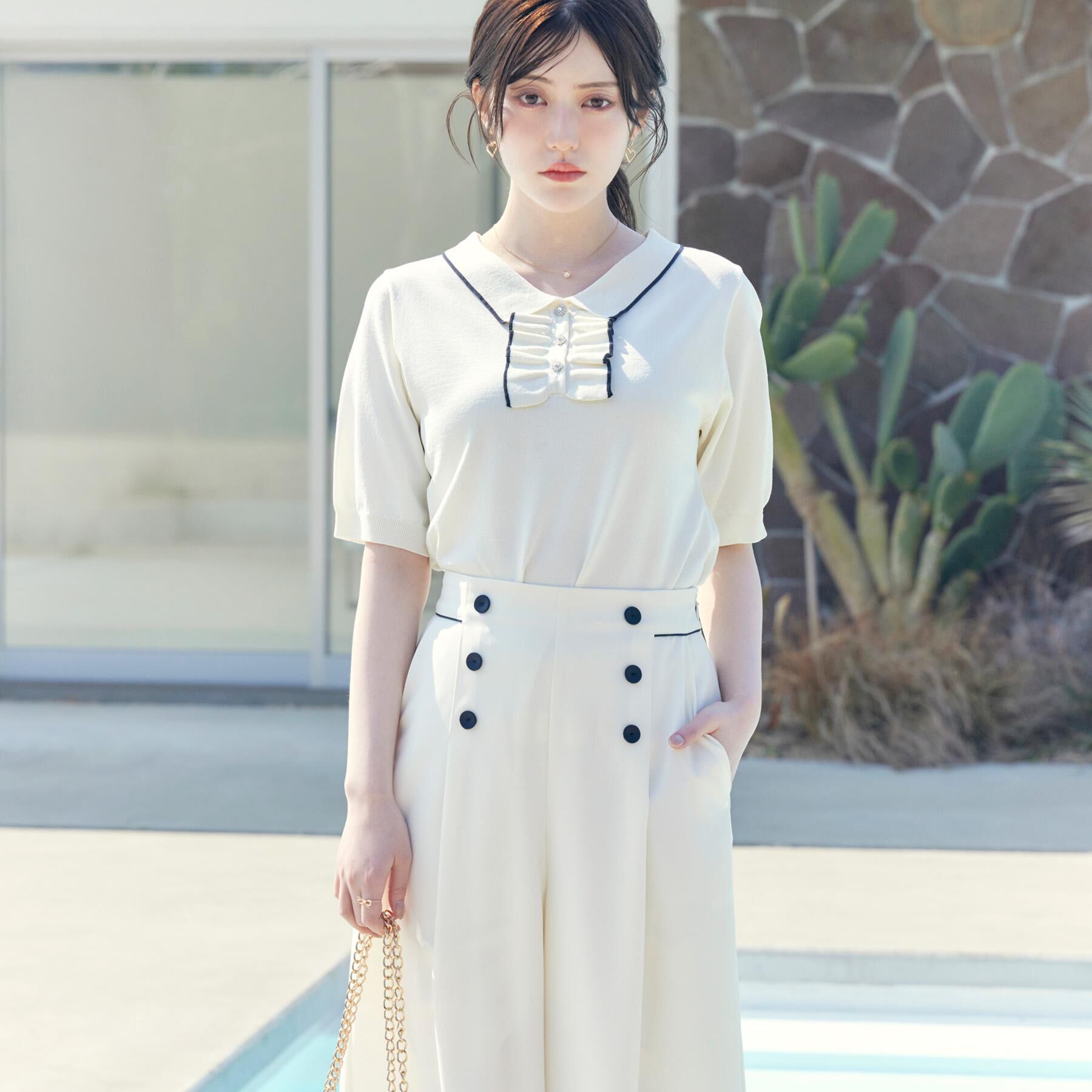 Couture broach「【洗える】フリル ポロ衿ニット」|ニット・セーター|