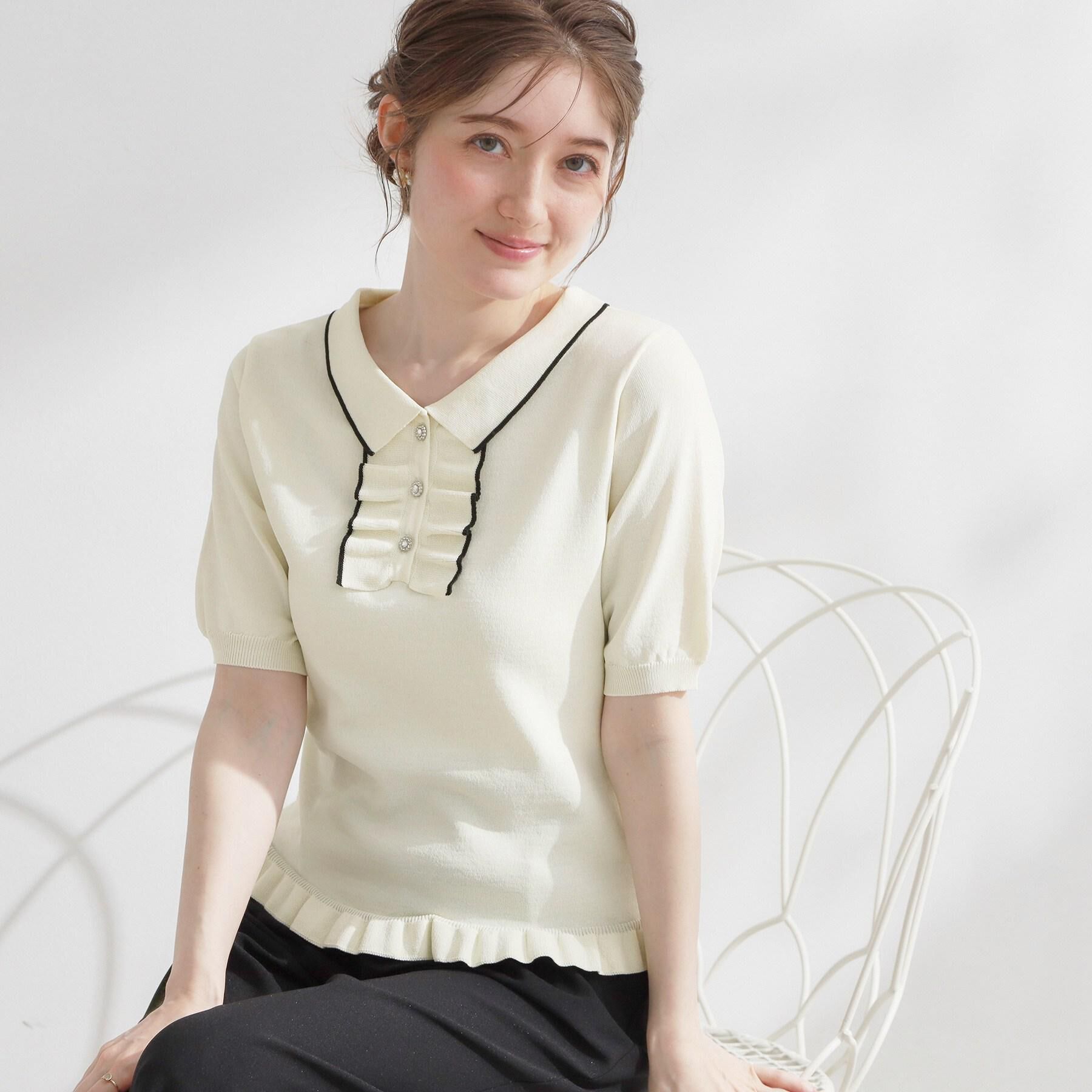 Couture broach「【洗える】フリル ポロ衿ニット」|ニット・セーター|