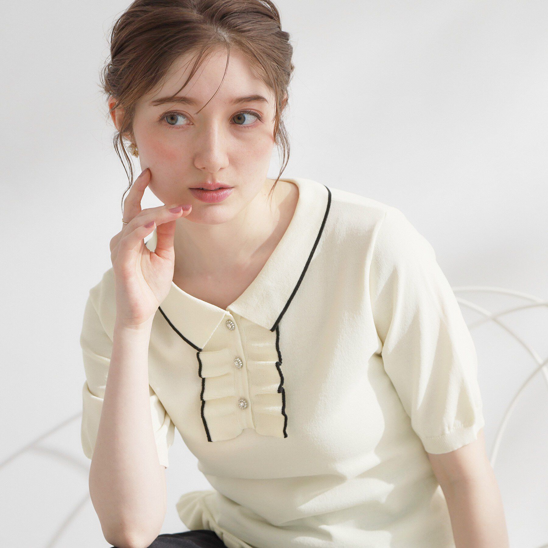 Couture broach「【洗える】フリル ポロ衿ニット」|ニット・セーター|