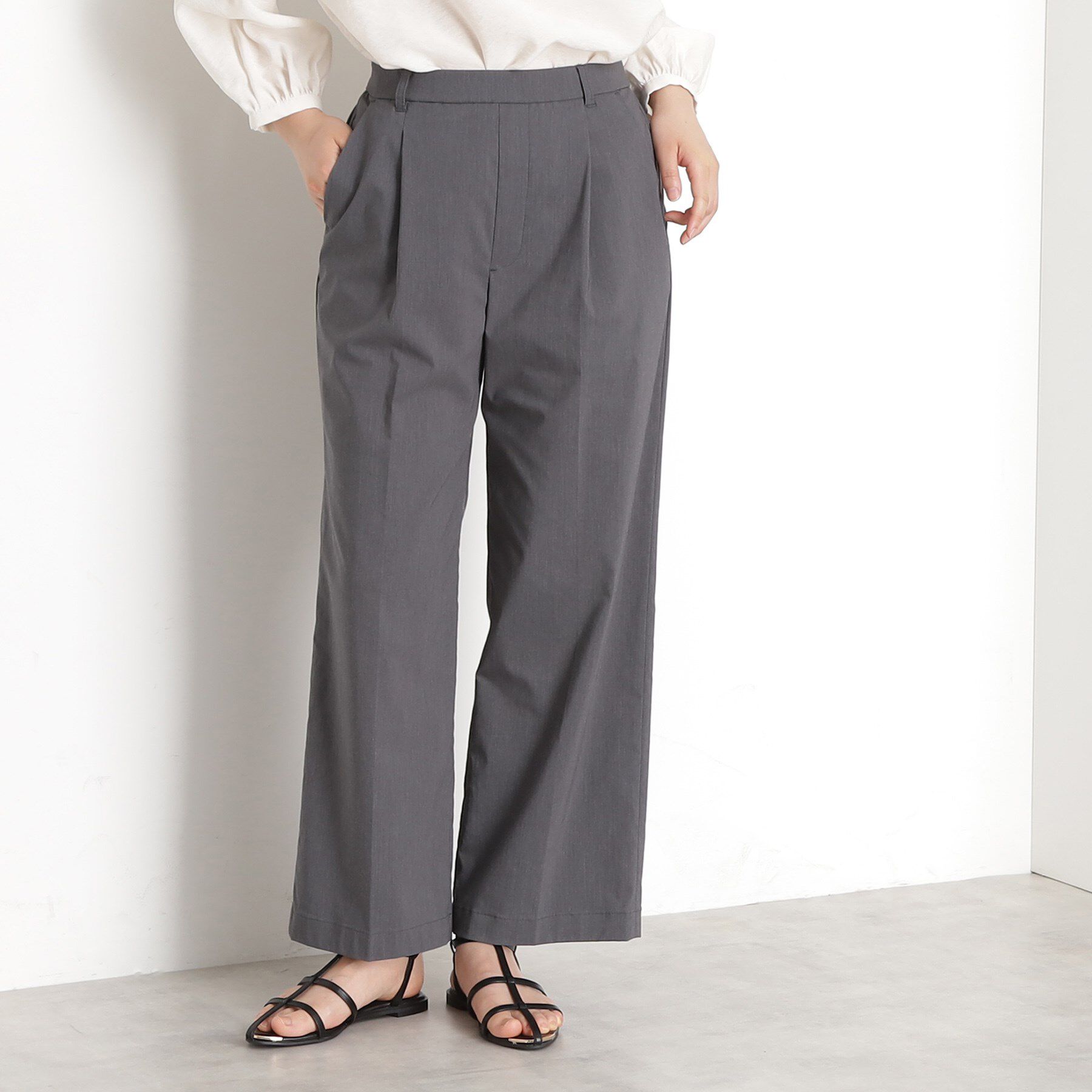THE SHOP TK「【XS-XLサイズ/ラクに穿ける】ハイパーストレッチワイドパンツ/接触冷感/洗える」|その他|グレー(012)