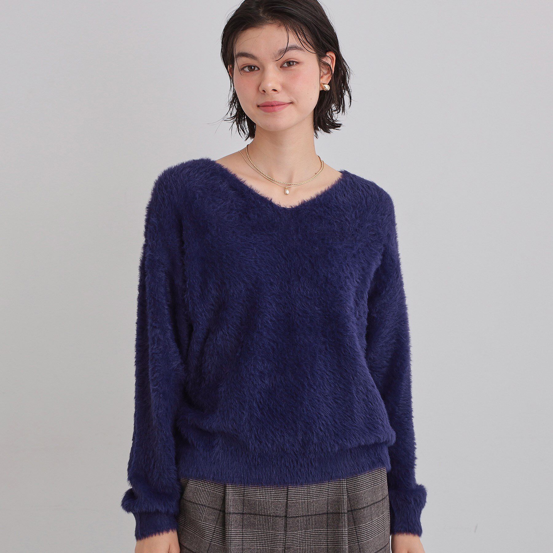 THE SHOP TK「【華やかで柔らか】ふわふわフェザーニット/洗える・前後2WAY」|ニット・セーター|WEB限定ネイビー(