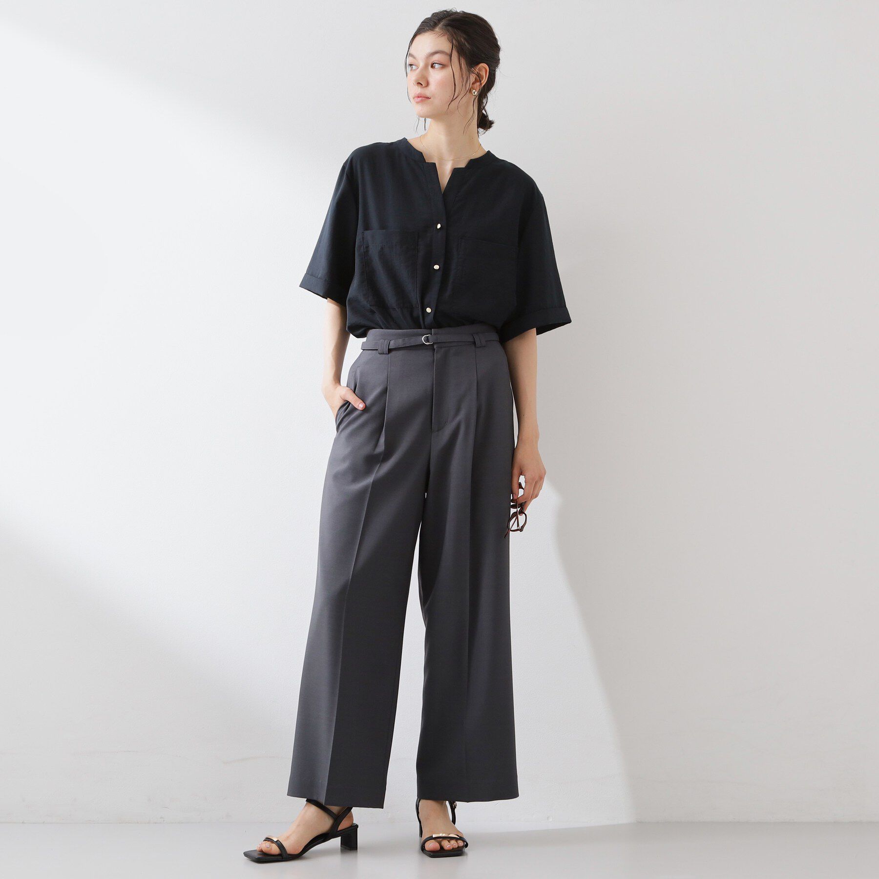 THE SHOP TK「【M-XL/さりげなく二の腕カバー】5分袖Wポケットシャツ」|シャツ・ブラウス|