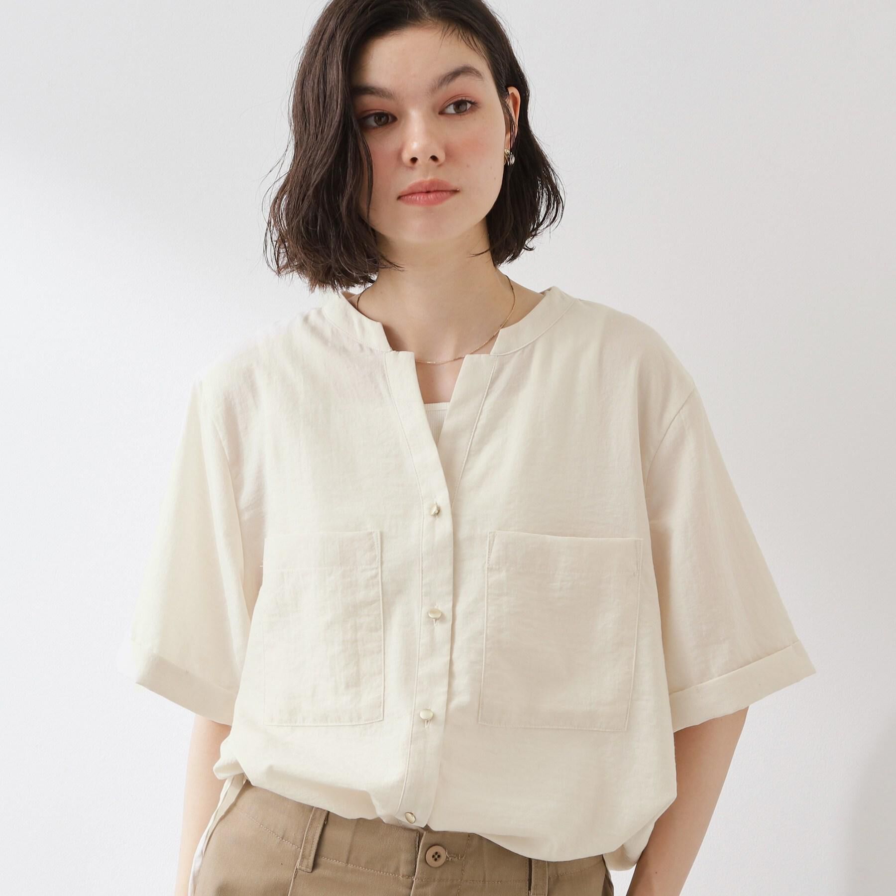 THE SHOP TK「【M-XL/さりげなく二の腕カバー】5分袖Wポケットシャツ」|シャツ・ブラウス|