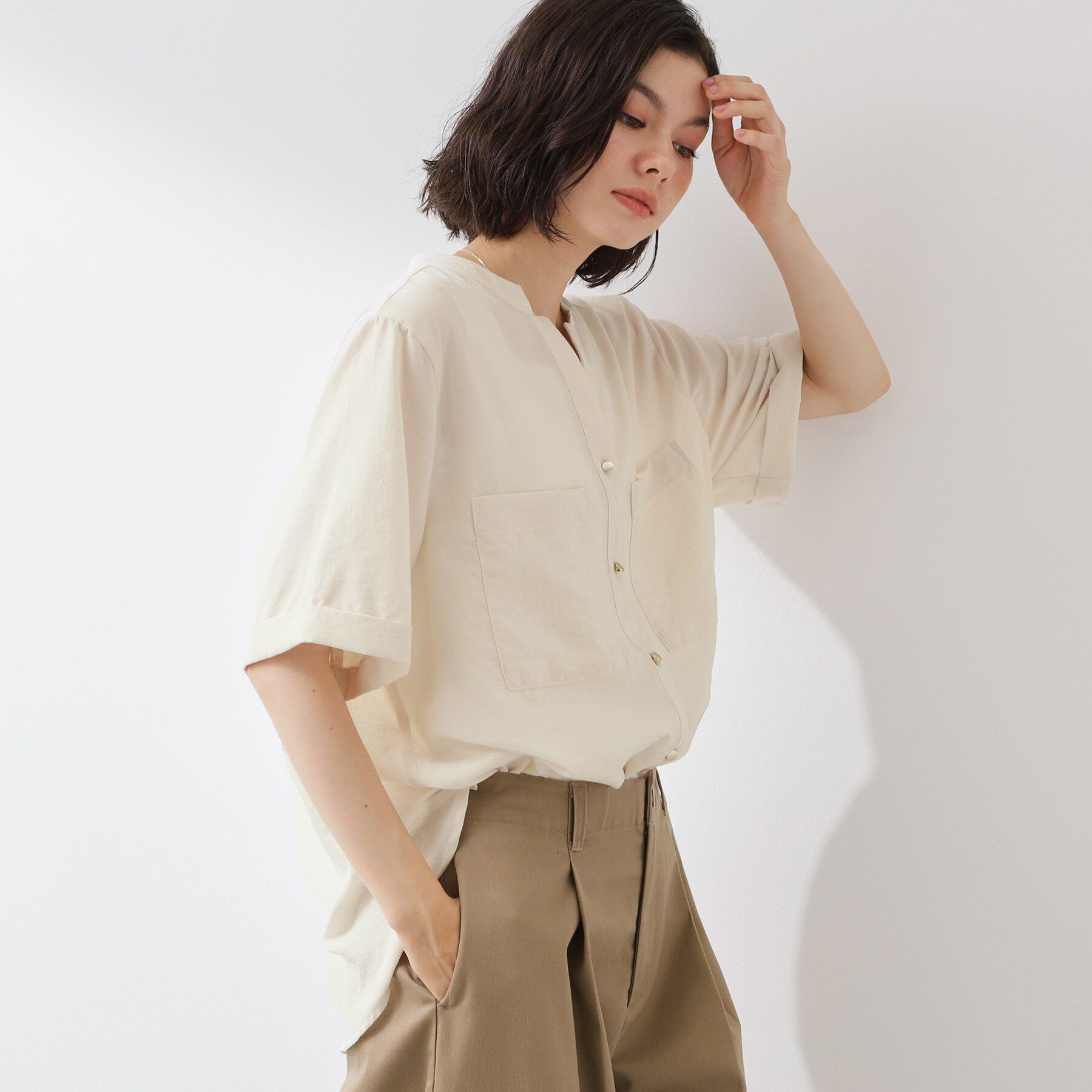 THE SHOP TK「【M-XL/さりげなく二の腕カバー】5分袖Wポケットシャツ」|シャツ・ブラウス|