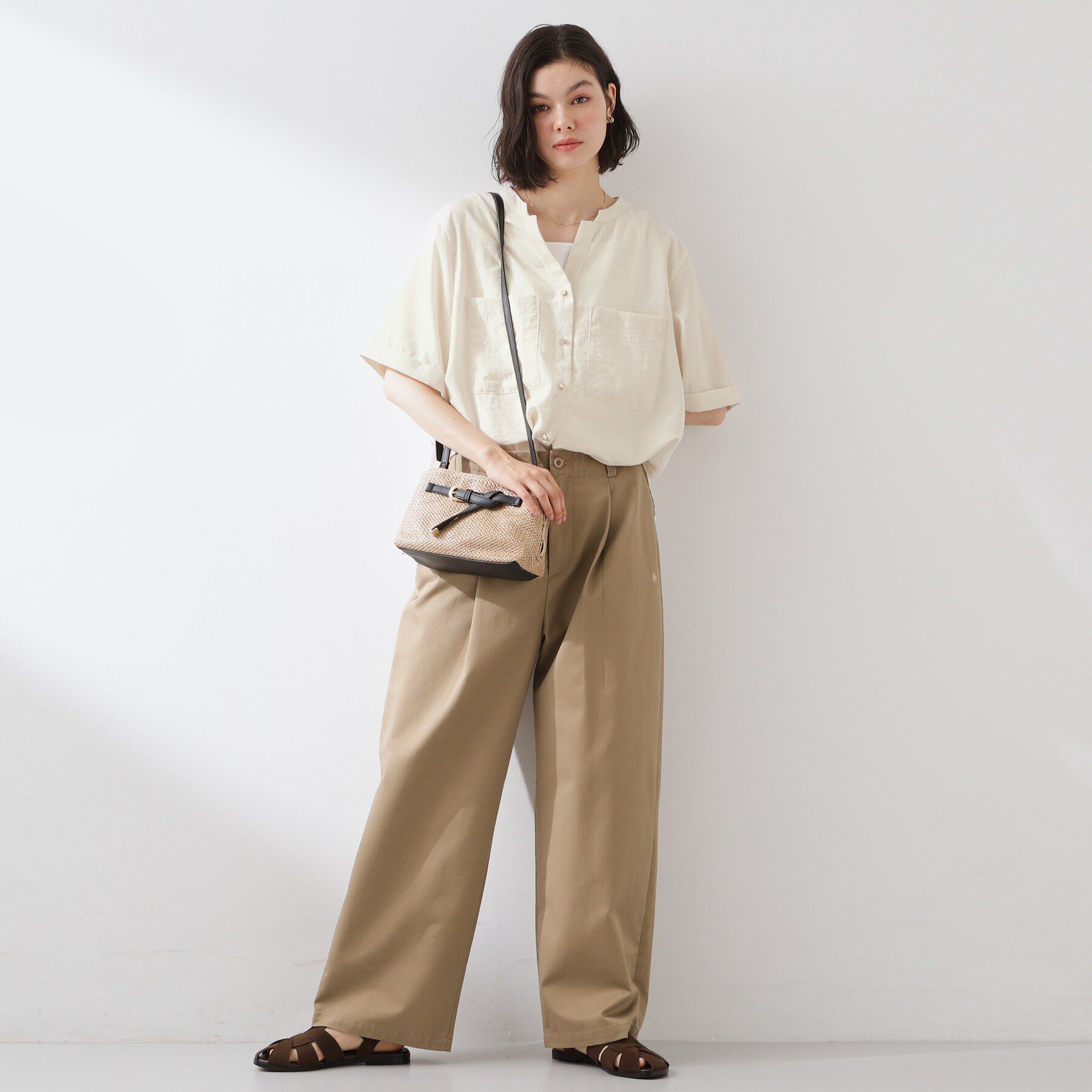 THE SHOP TK「【M-XL/さりげなく二の腕カバー】5分袖Wポケットシャツ」|シャツ・ブラウス|