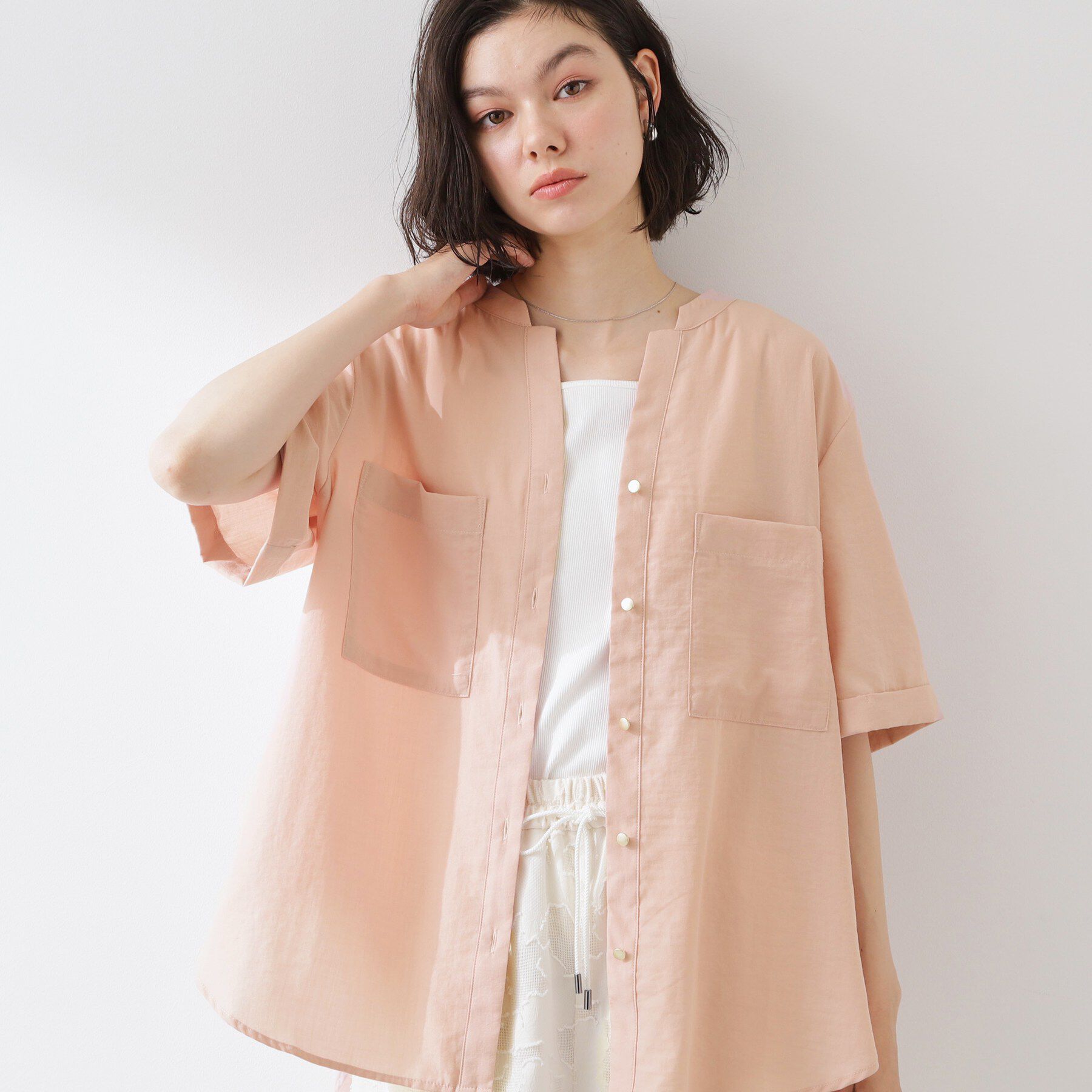 THE SHOP TK「【M-XL/さりげなく二の腕カバー】5分袖Wポケットシャツ」|シャツ・ブラウス|ピンク(072)