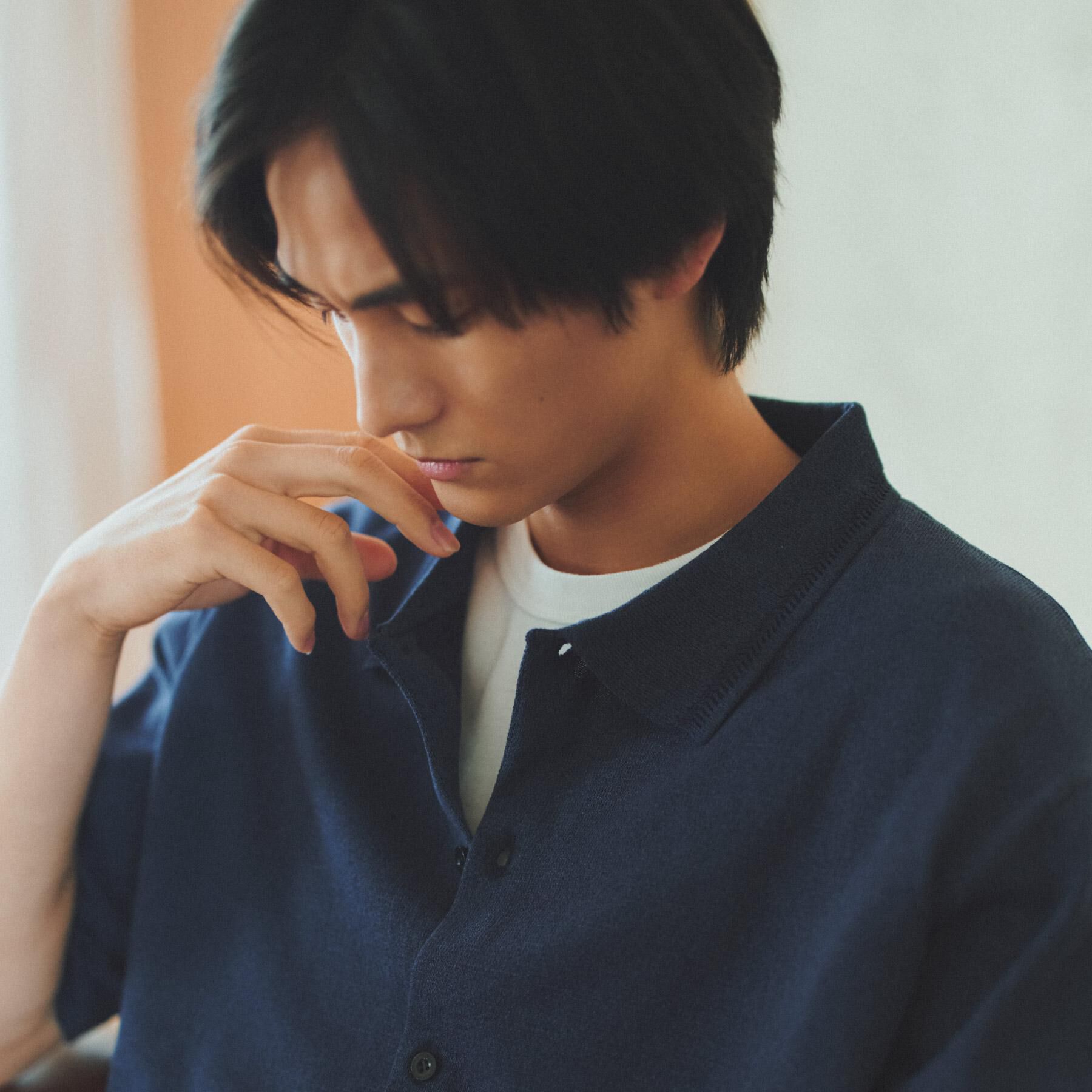 THE SHOP TK「【抗菌防臭／UVカット／洗濯機OK】和紙混 半袖ニットシャツ」|ニット・セーター|