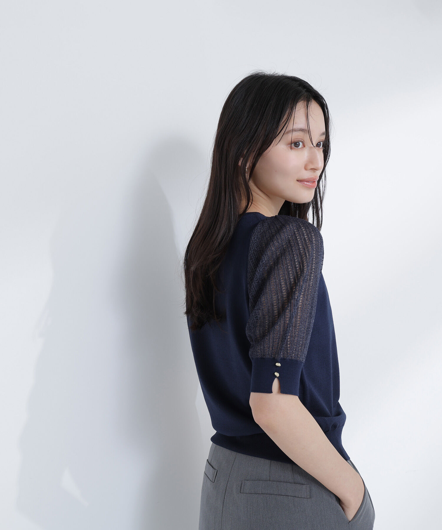  「透かし編みスリーブニット」|ニット・セーター|