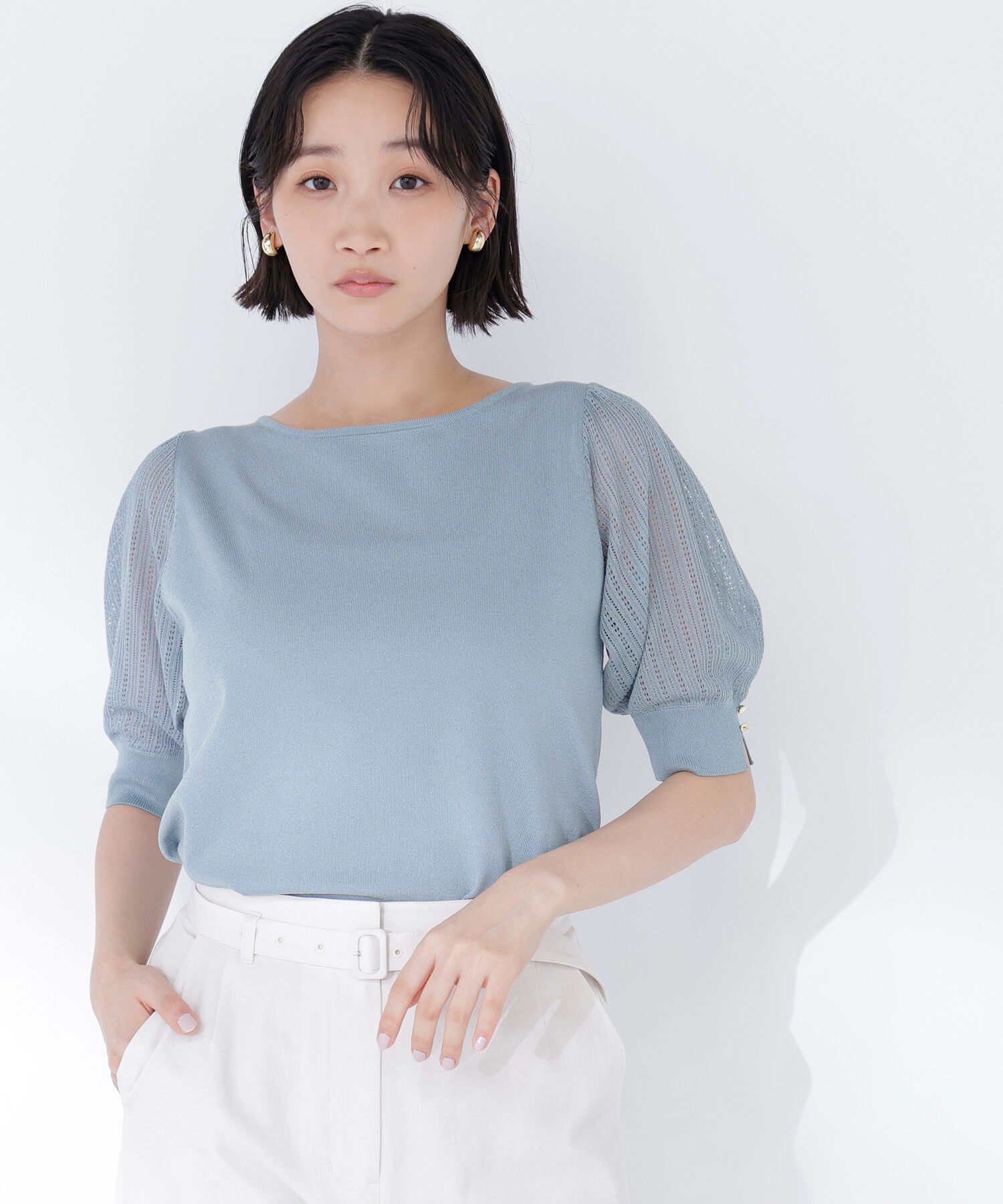  「透かし編みスリーブニット」|ニット・セーター|
