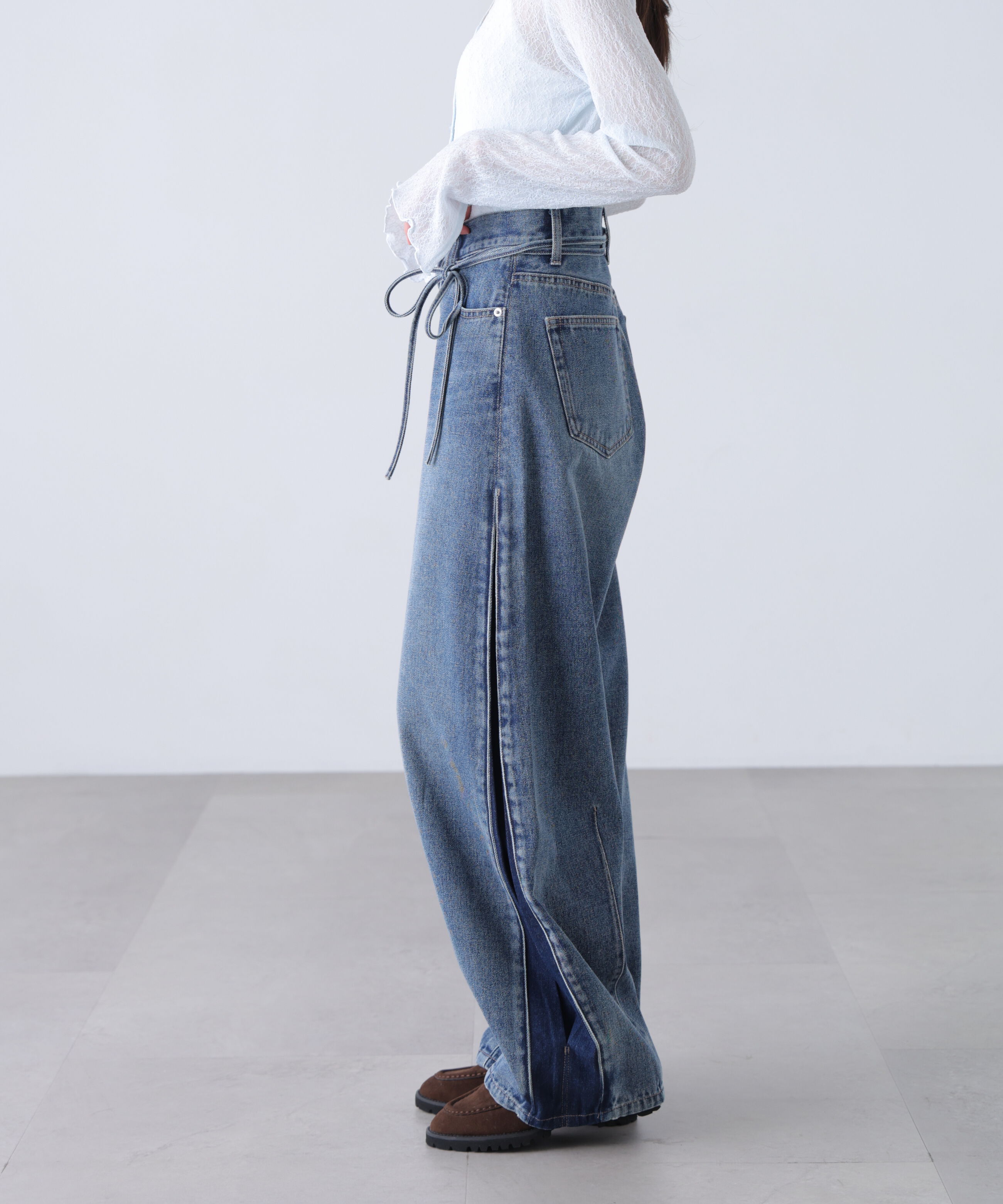  「[低身長サイズ/Sシリーズ]サイドタックリボンカーブデニムパンツ」|その他|