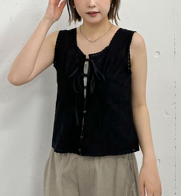 archives「【ＳＥＴＵＰ対応】コットン刺繍ノースリブラウス」|シャツ・ブラウス|BLACK
