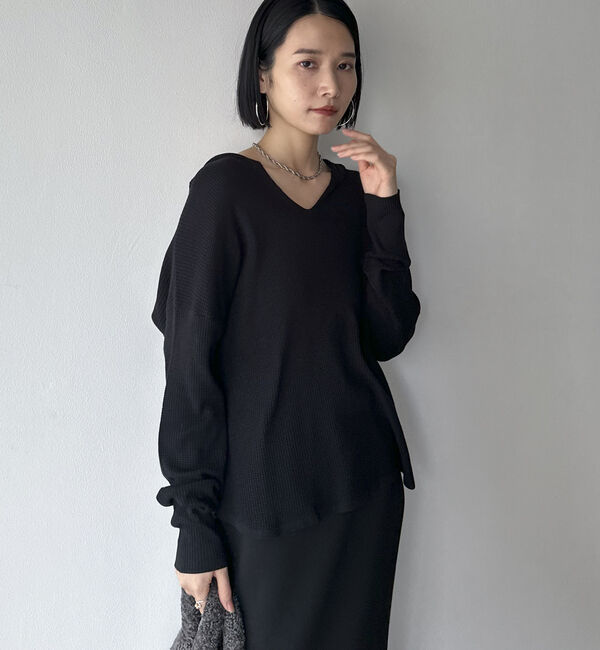 Doux archives「ワッフルフーディニット」|ニット・セーター|BLACK