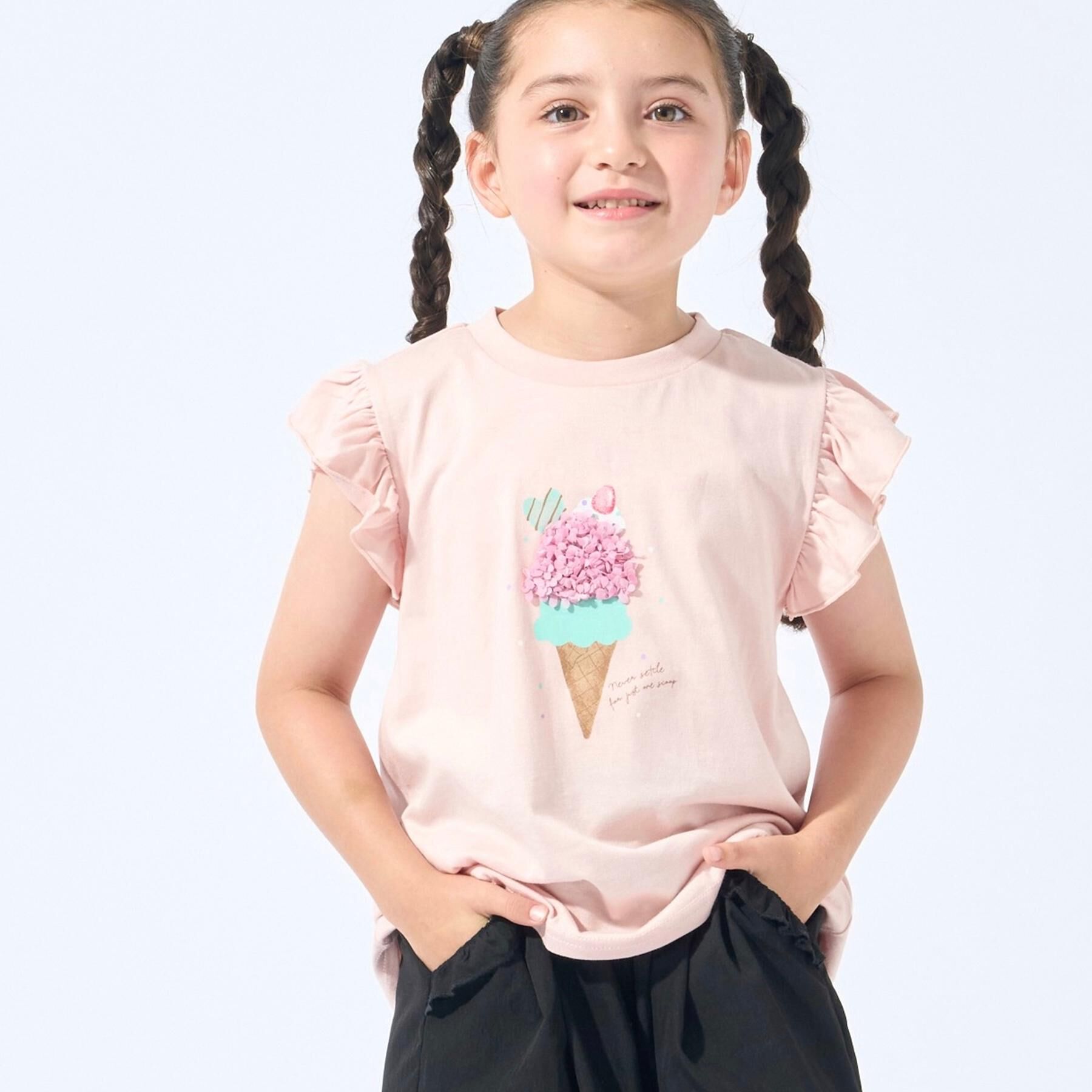 SHOO･LA･RUE「【100-150cm/ひんやり】花びらモチーフTシャツ」|Tシャツ・カットソー|ライトピンク(070