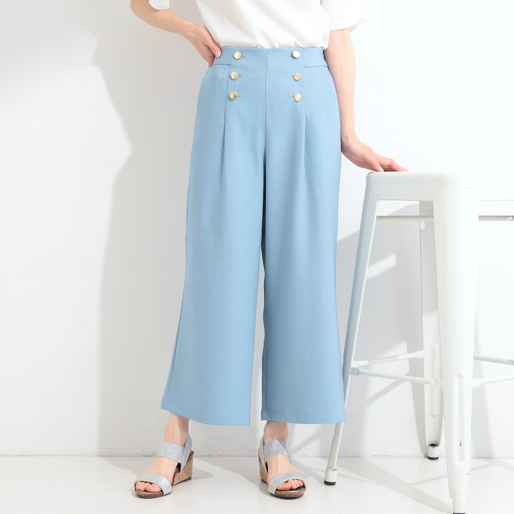 SHOO･LA･RUE「【S-LL/洗濯機可】金ボタンが上品 デニム調マリンパンツ」|その他|ブルー(092)