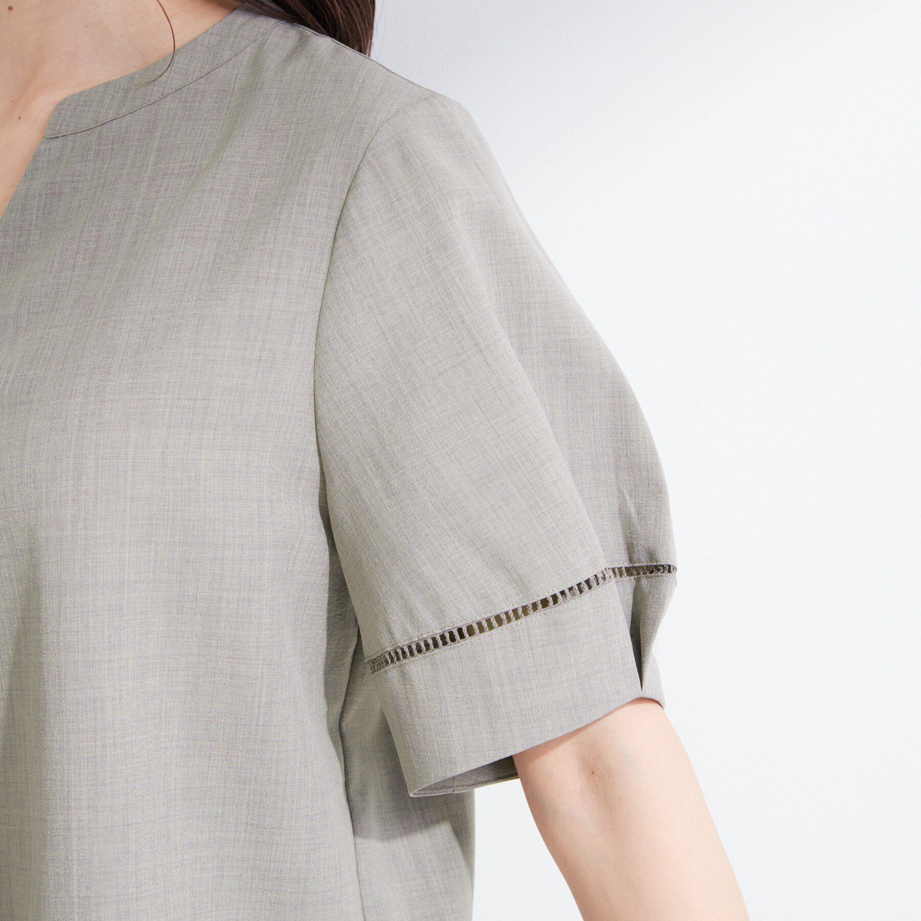 SHOO･LA･RUE「【洗濯後しわになりにくい／インせずきまる】麻調ハシゴレーススキッパーブラウス」|シャツ・ブラウス|