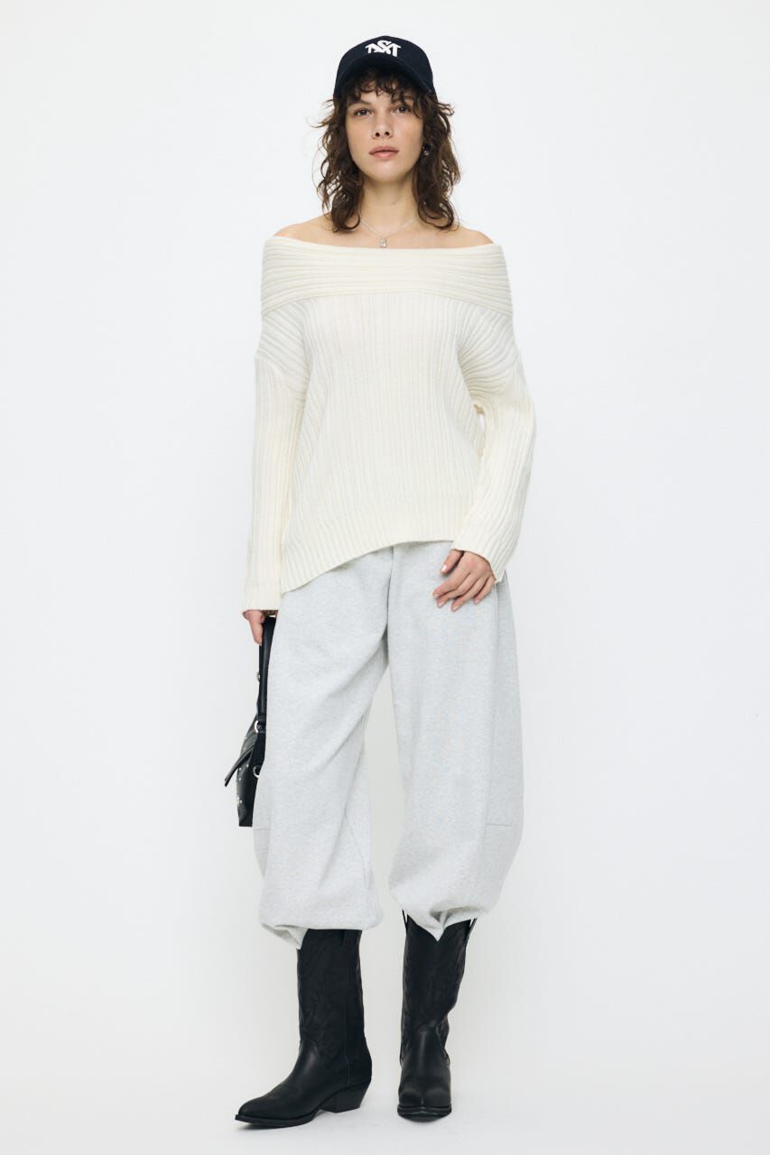MOUSSY「OVER RIB OFF SHOULDER トップス」|ニット・セーター|