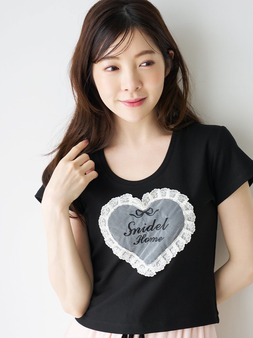 SNIDEL HOME「レースモチーフカットTシャツ」|ルームウェア|BLK