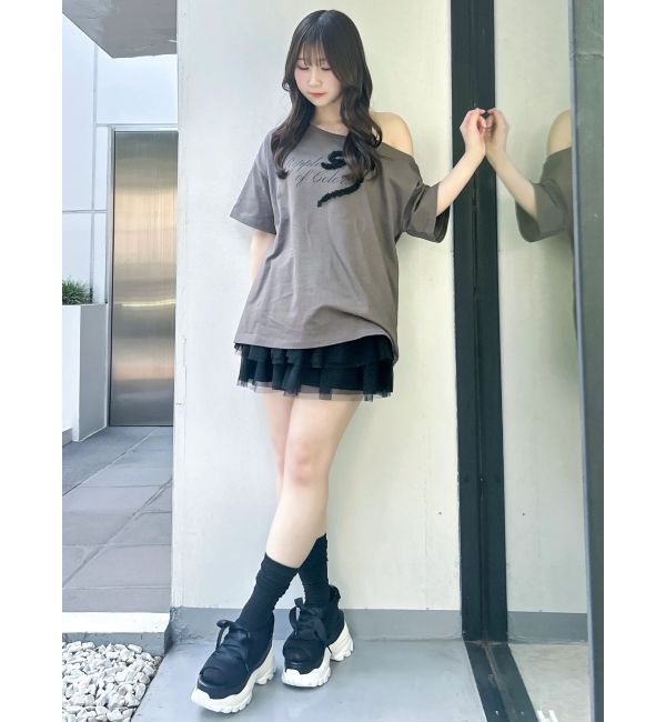 dazzlin「ワンショルフリルリボンビッグTシャツ」|Tシャツ・カットソー|