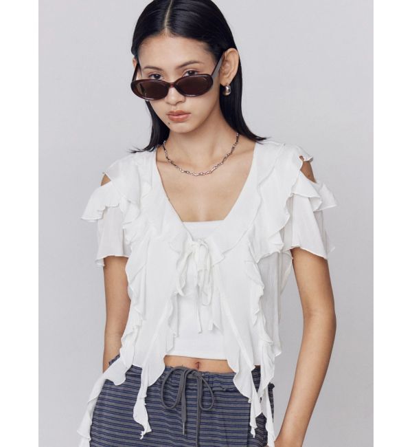 EMODA「ラッフルカットアウトトップ」|Tシャツ・カットソー|