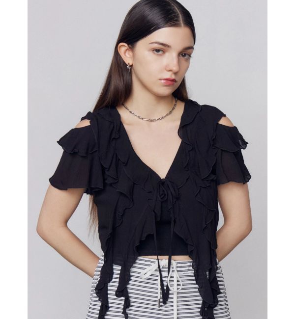 EMODA「ラッフルカットアウトトップ」|Tシャツ・カットソー|ブラック