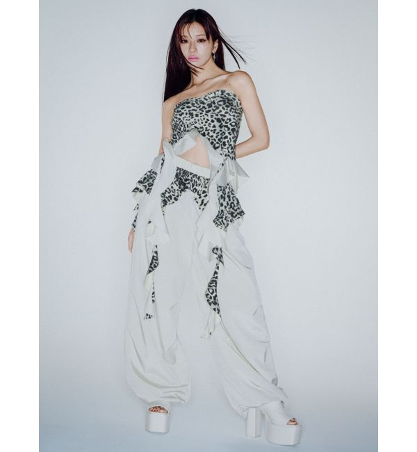GYDA「LEOPARD HEM DRAPE EDGEベアTOPS」|チューブトップ|