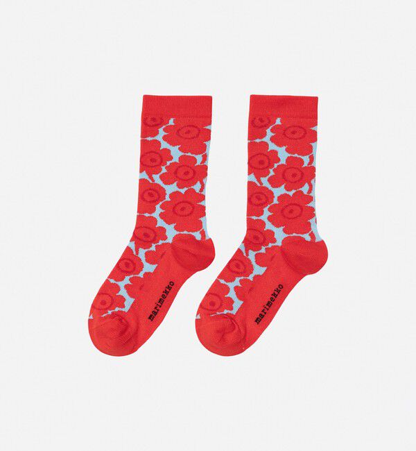 Marimekko「【kids】Makeinen Unikko ソックス」|その他|レッド&times;ライトブルー