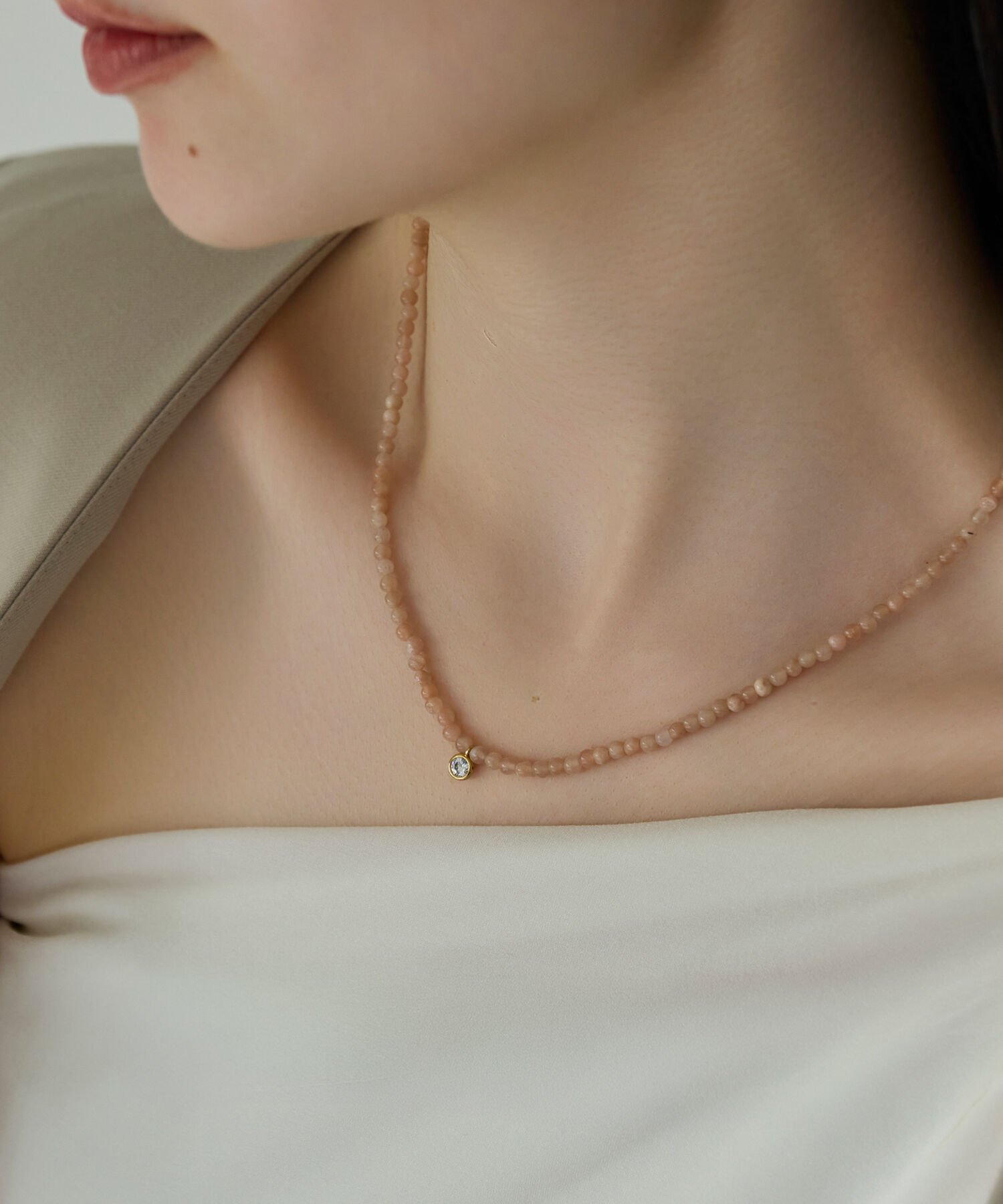 Phoebe「【金属アレルギー対応】ウィスパーストーンネックレス　ピンク　天然石/ビーズネックレス/ステンレス」|ネックレス|