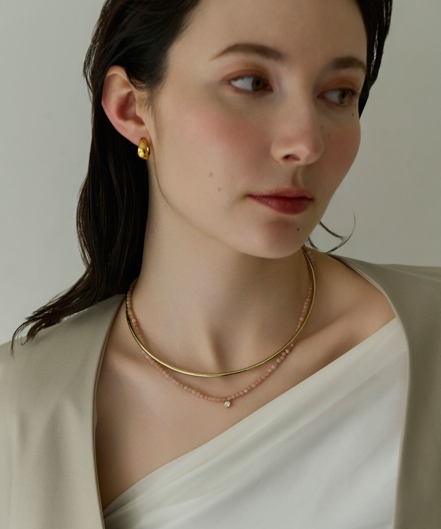 Phoebe「【金属アレルギー対応】ウィスパーストーンネックレス　ピンク　天然石/ビーズネックレス/ステンレス」|ネックレス|