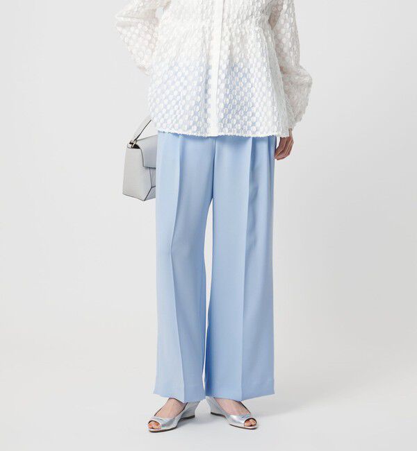 UNITED ARROWS「P 2タック ワイドパンツ ‐吸水速乾 帯電防止 接触冷感 ウォッシャブル‐」|スラックス|LT.BLUE