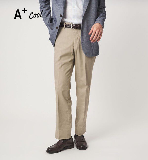 UNITED ARROWS green label relaxing「A+ COOL シャークスキン スタンダード アジャスター NP スラックス -ストレッチ・接触冷感・クリースキープ」|スラックス|BEIGE