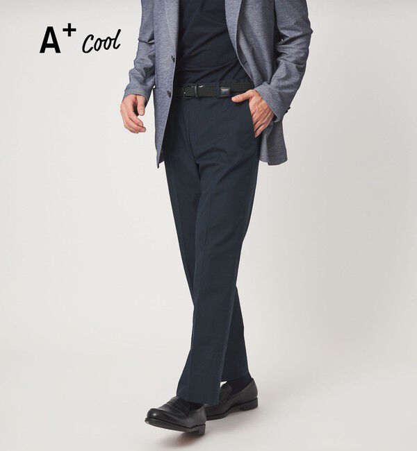UNITED ARROWS green label relaxing「A+ COOL シャークスキン スタンダード アジャスター NP スラックス -ストレッチ・接触冷感・クリースキープ」|スラックス|NAVY
