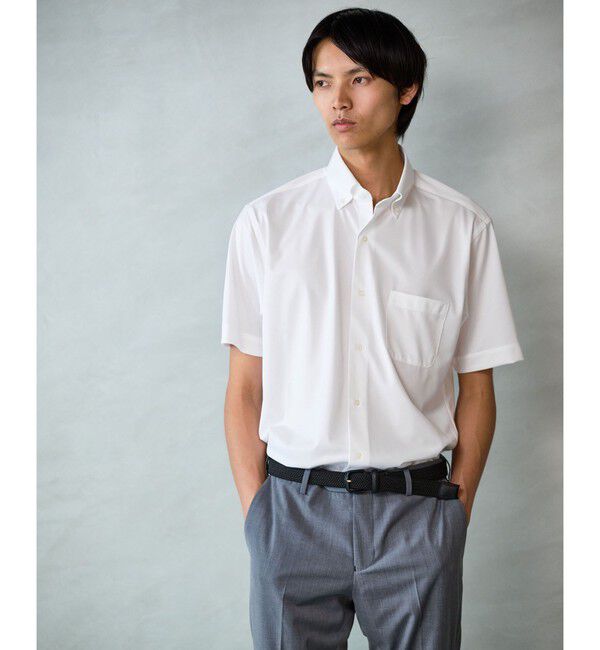 UNITED ARROWS green label relaxing「A+ COOL Pトリコット シャドーストライプ スタンダード ボタンダウン 半袖 ドレスシャツ -ストレッチ・イー」|シャツ・ブラウス|