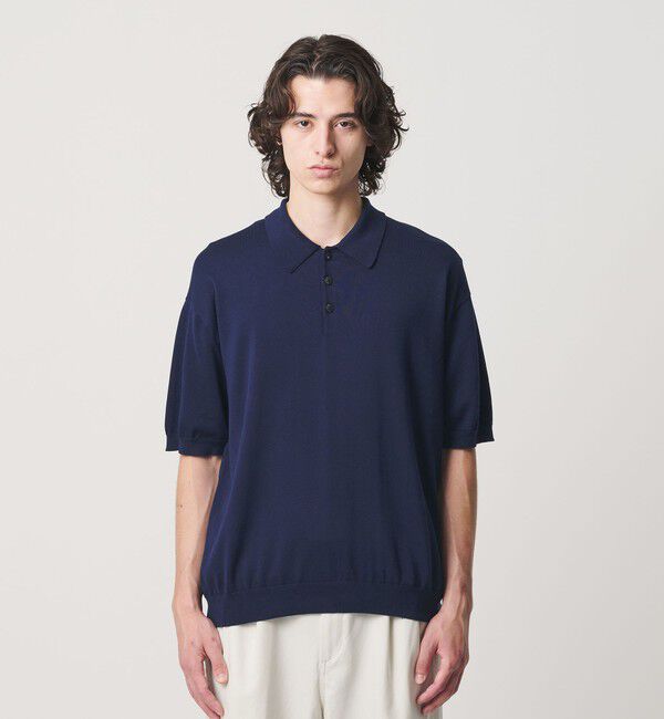 BEAUTY&YOUTH UNITED ARROWS「HI-LINE グロッシー ギザ 3B ニット ポロシャツ ウォッシャブル」|ニット・セーター|