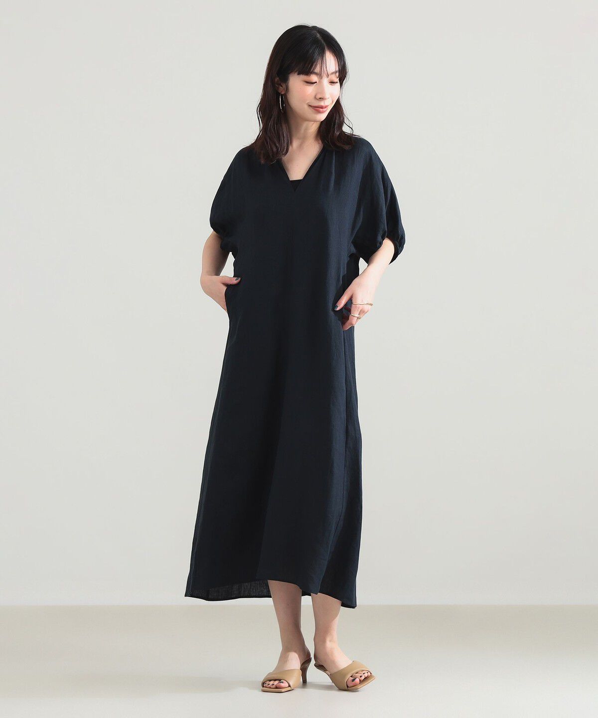 Demi-Luxe BEAMS 「【別注】TICCA / リネン バルーンスリーブ ワンピース」|ワンピース|別NAVY