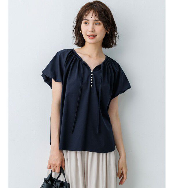 組曲「プレーティング天竺 バルーンスリーブ カットソー」|Tシャツ・カットソー|ネイビー系