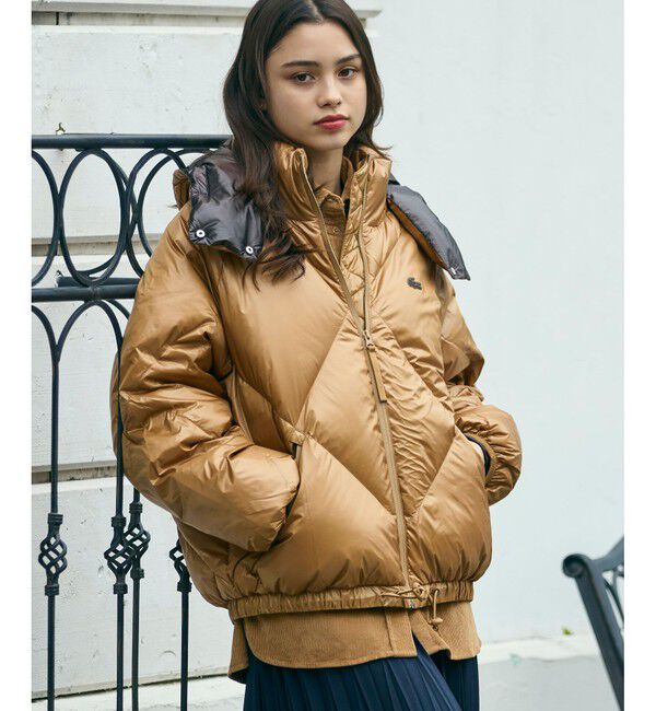 LACOSTE「オーバーサイズ撥水ナイロンダウンジャケット / フード取り外し可<br>」|ダウン|キャメル