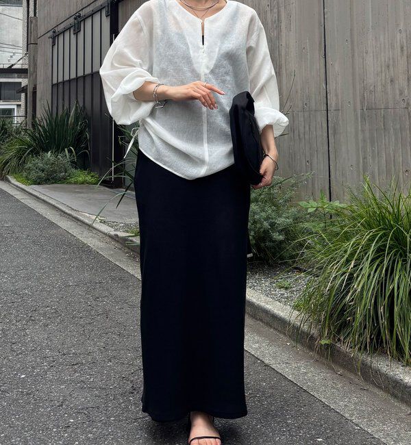  「【インしないでスッキリ/夏にも着れるシアー長袖】ジップドロストブラウス」|シャツ・ブラウス|