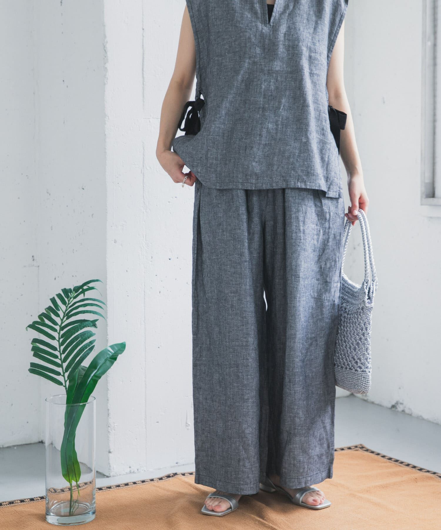 URBAN RESEARCH DOORS「ヘリンボーンリネンワイドギャザーパンツ」|その他|