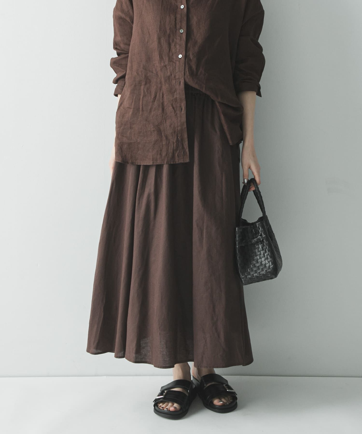 URBAN RESEARCH「リネンコットンギャザースカート」|スカート|ブラウン