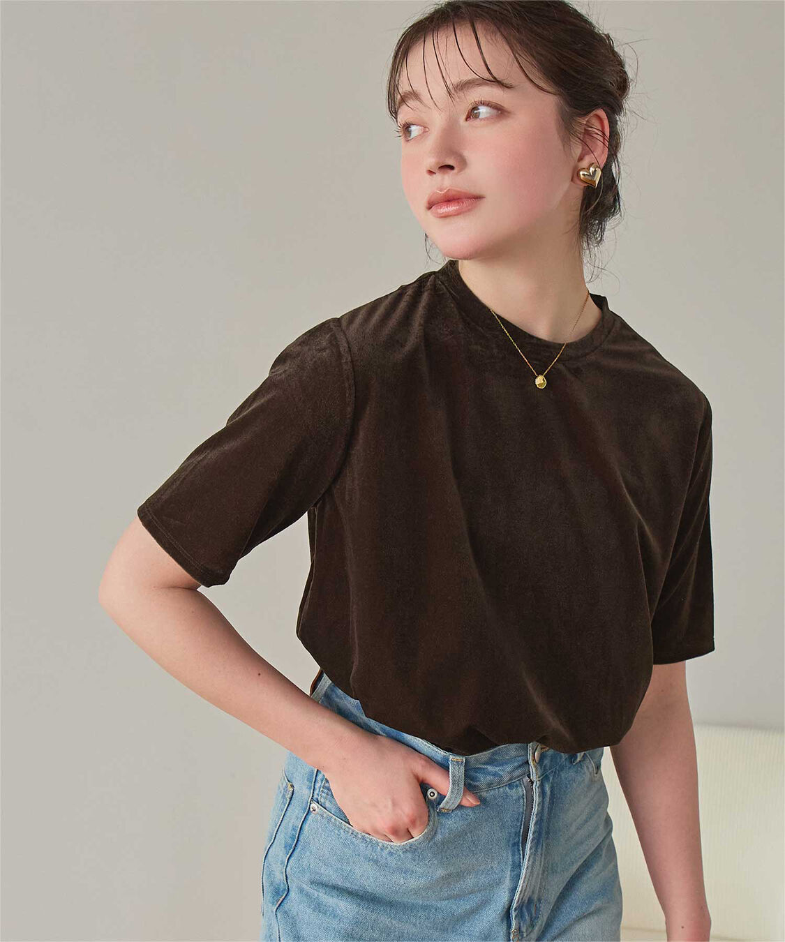 titivate「シアーベロア半袖Tシャツ」|Tシャツ・カットソー|ブラウン