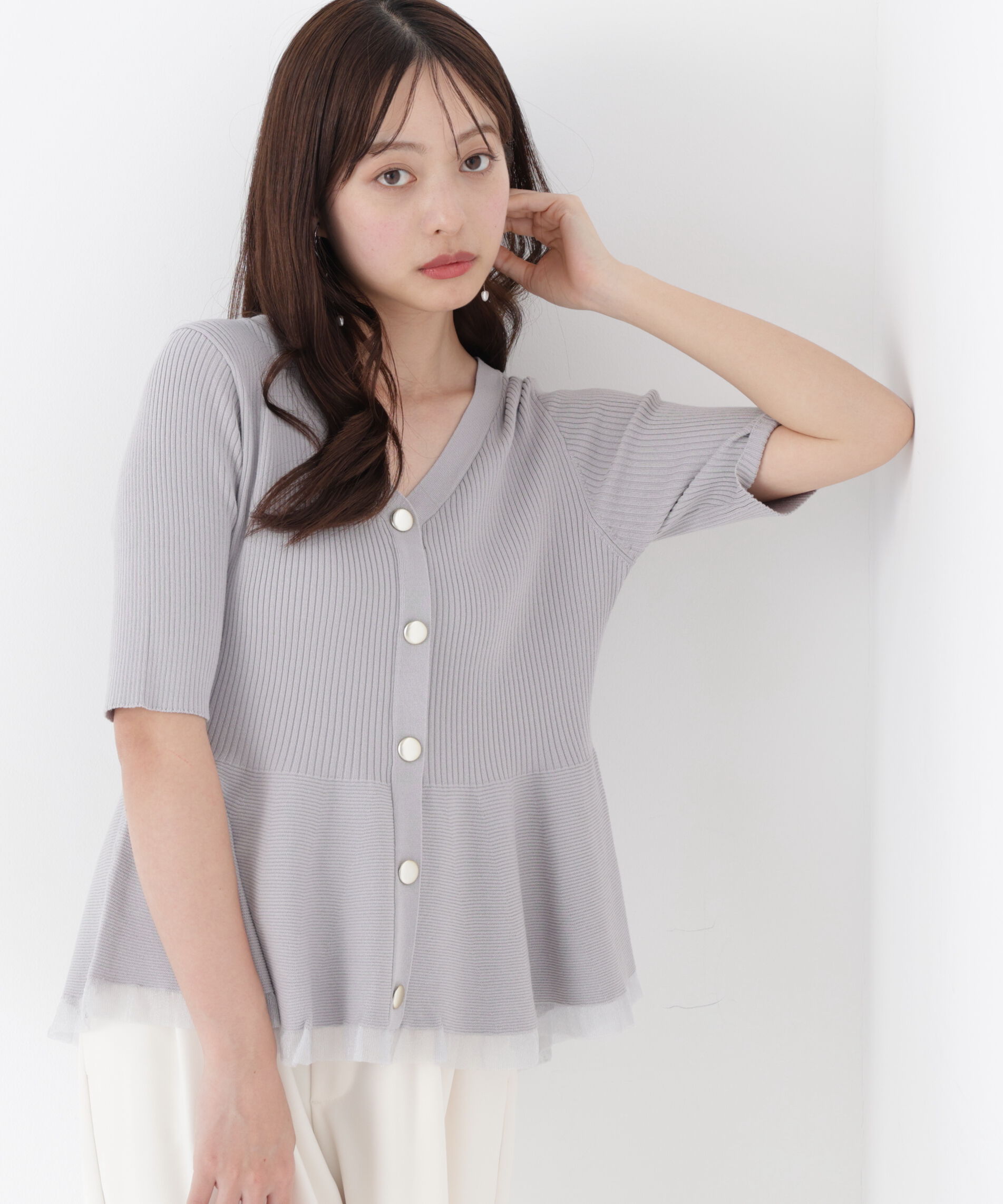 PROPORTION BODY DRESSING「＜一部追加生産予約＞部分シアーペプラムニット」|ニット・セーター|